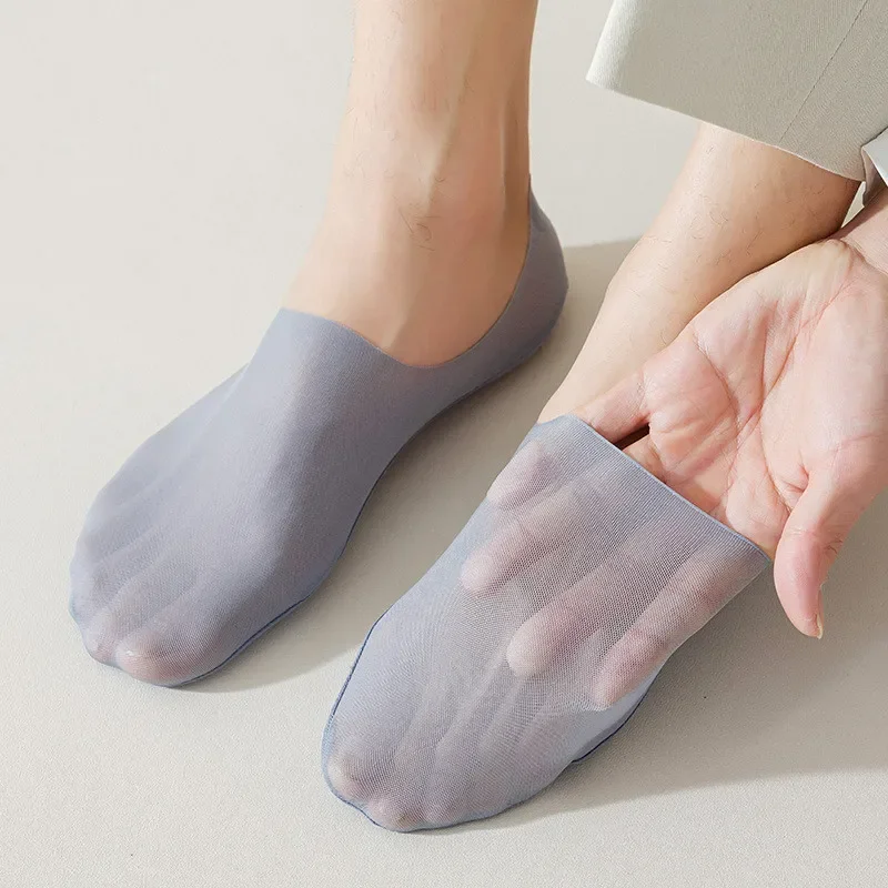 Summer Ultra-thin Breathable Sock Slippers Silicone Non-slip Invisible No Show Socks Men Male Solid Color Ice Silk Low Cut Socks