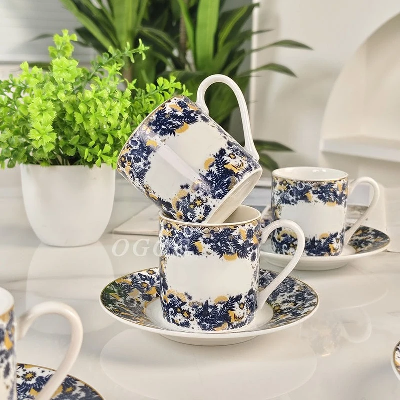 

Hydrangea Series Bone China Small Capacity Espresso Cup and Saucer European Style Coffee Cup Set for Sophisticated Serving