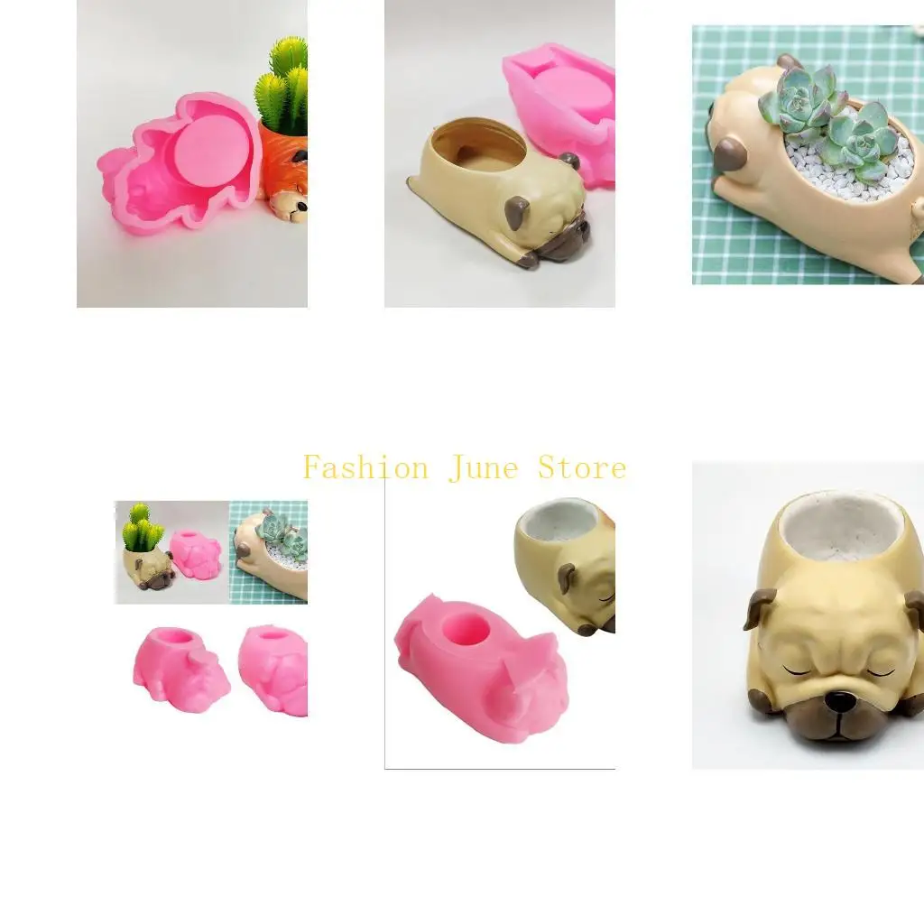 

N5KA Handmade Dog Shaped Flower Pot Epoxy Resin Mold Succulents Potted Cement Pot Silicone Mould DIY Crafts Home Decorations