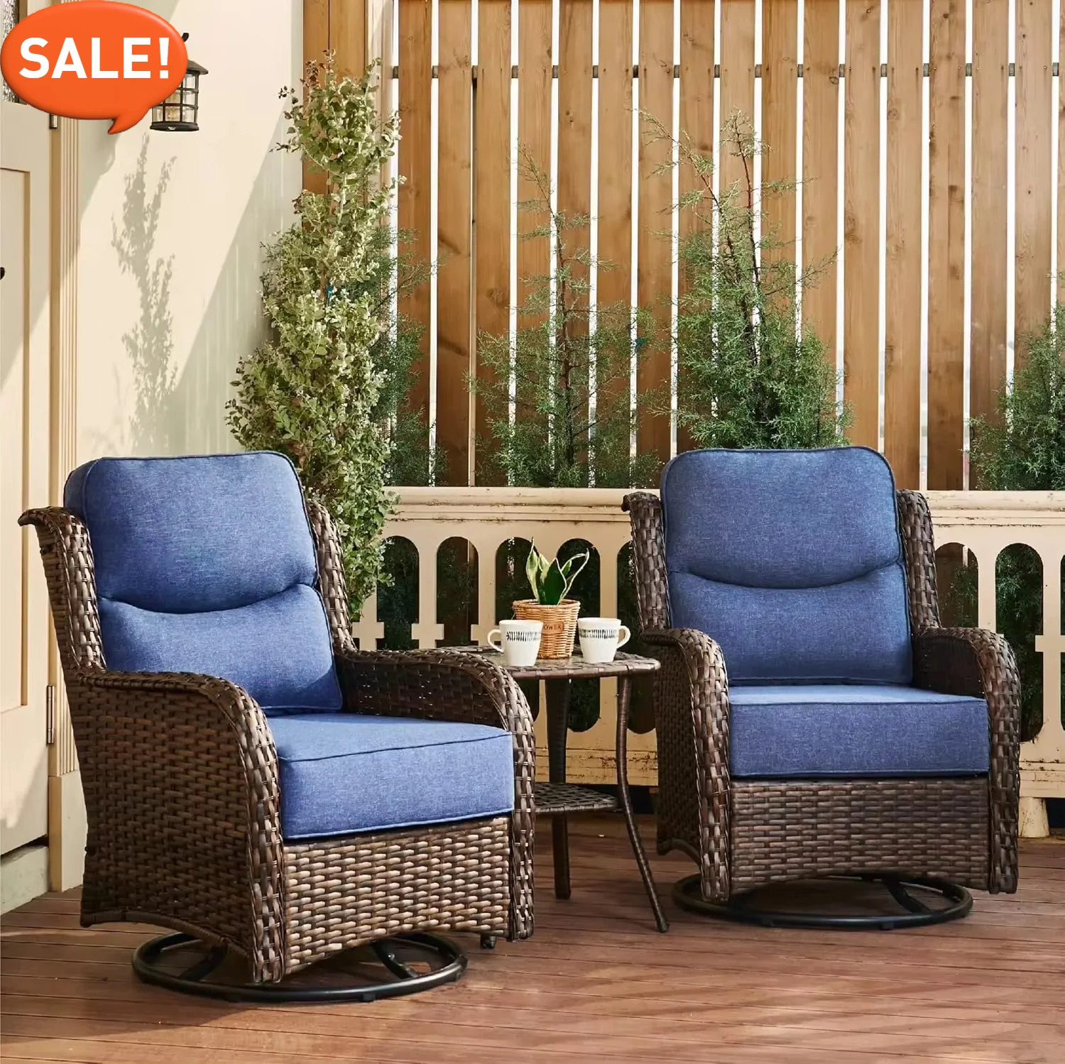 

Patio Furniture Set with 6-Inch Thick Cushions and Side Table,Luxury High Back Outdoor Swivel Rocker Patio Chairs Set of 2