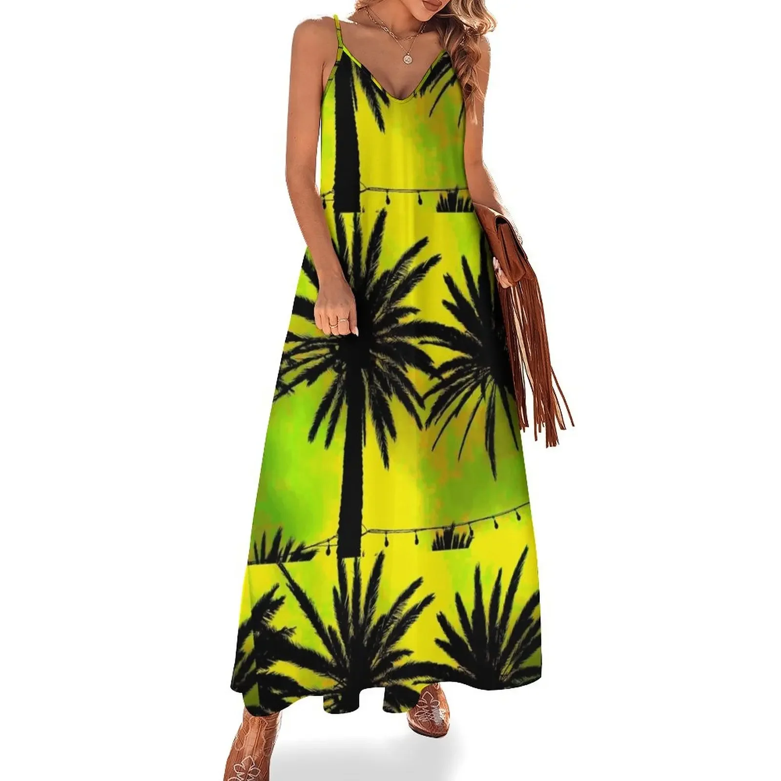 

Dark and Yellow Palm Trees (AKA StarLifter) Sleeveless Dress clothing women summer 2025 luxury woman party dress