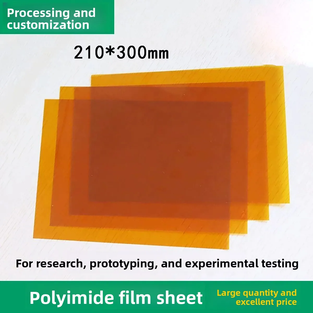 Polyimide PI Film Sheet, Kapton Film for Lab Research & Test Cutting, Size 200×300mm Custom Cut Available