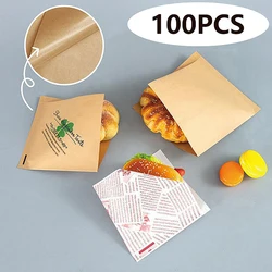 100pcs Triangle Shape Kraft Paper Packaging Sandwich Oilproof Doughnut Bread Hamburger Disposable Pouch Kitchen Party Restaurant