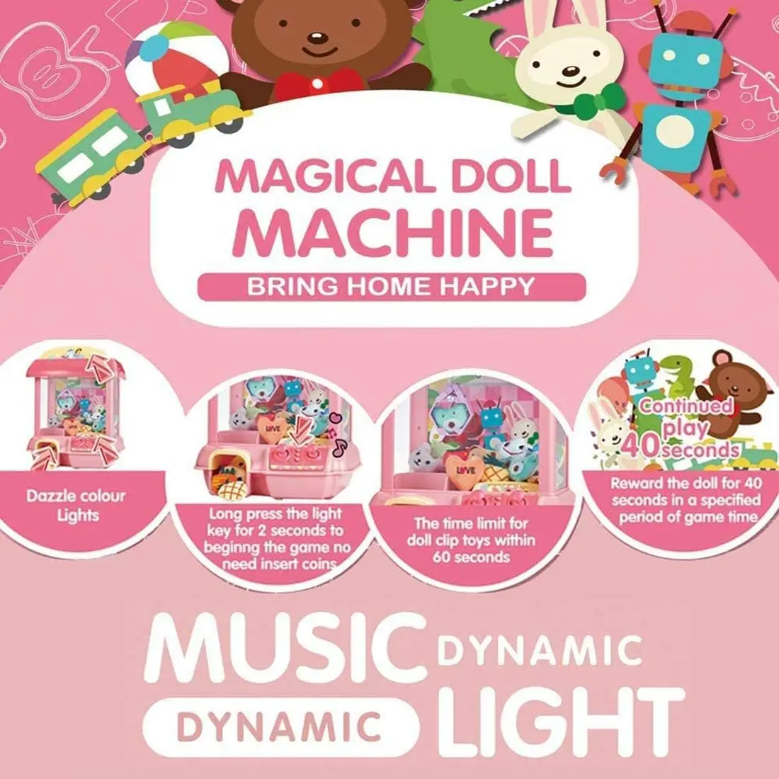 Clip Doll Machine DIY Doll Machine Kids Dolls Claw Game Claw Machine Coin Operated Play Music Doll Children Xmas Birthday Gifts