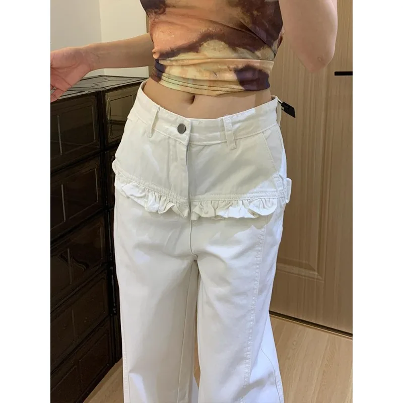 American Retro Spice Girl Tailor-made Lace Jeans Loose and Lazy in Summer Casual Floor-mopping Trousers