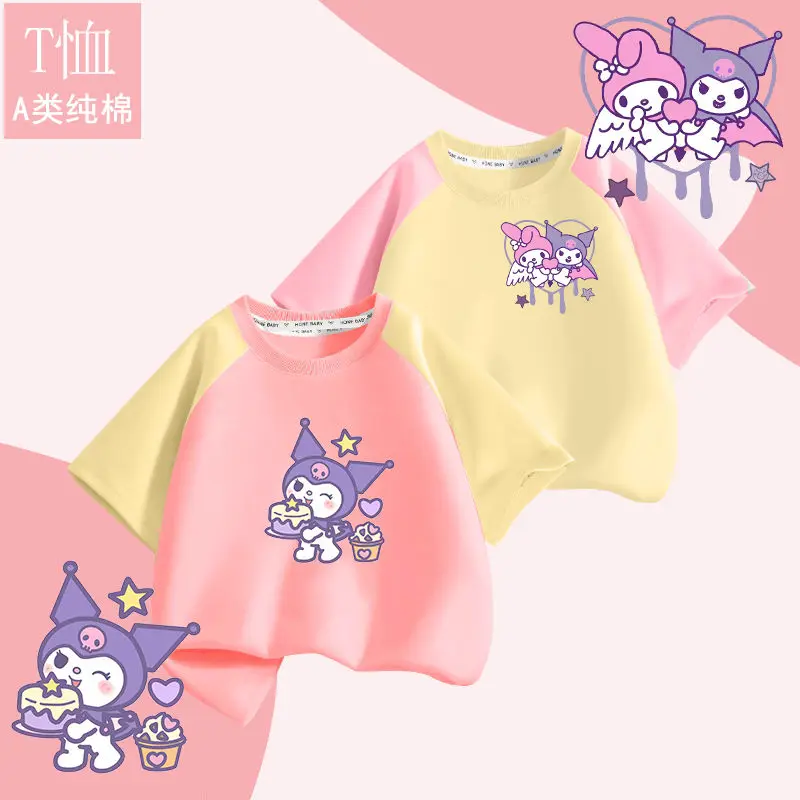 

Sweet Ins Kawaii My Melody Anime Cotton Children T-Shirt Summer Cute Kuromi Ins Fashion Half-Sleeved Clothing Gifts for Kids