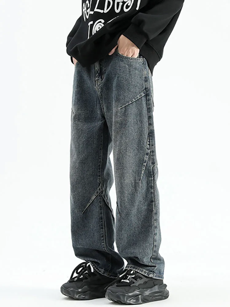 Casual Trousers Men's Pure Cotton American High Street Jeans Spring  Autumn Fashionable Loose Pants Micro Elastic Mid-Low Waist