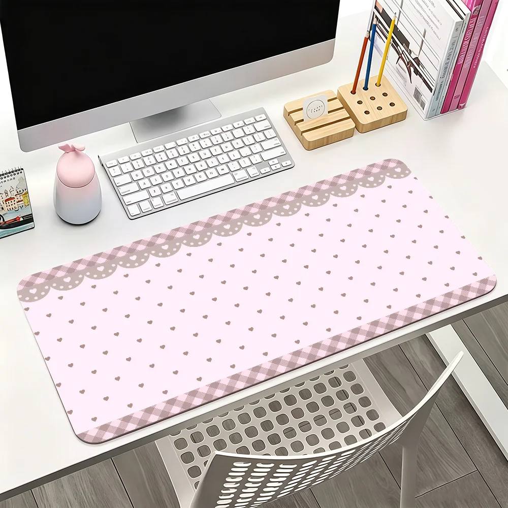 Checkered Heart Shaped Polka-Dot Lace Mouse Pad For Office Gaming And Keyboards Non-Slip Large Waterproof