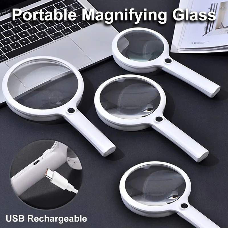 B53C Handheld Magnifier 3 Lighting Modes Rechargeable Illuminated Magnifying Glass Portable Magnifier For Reading Repair