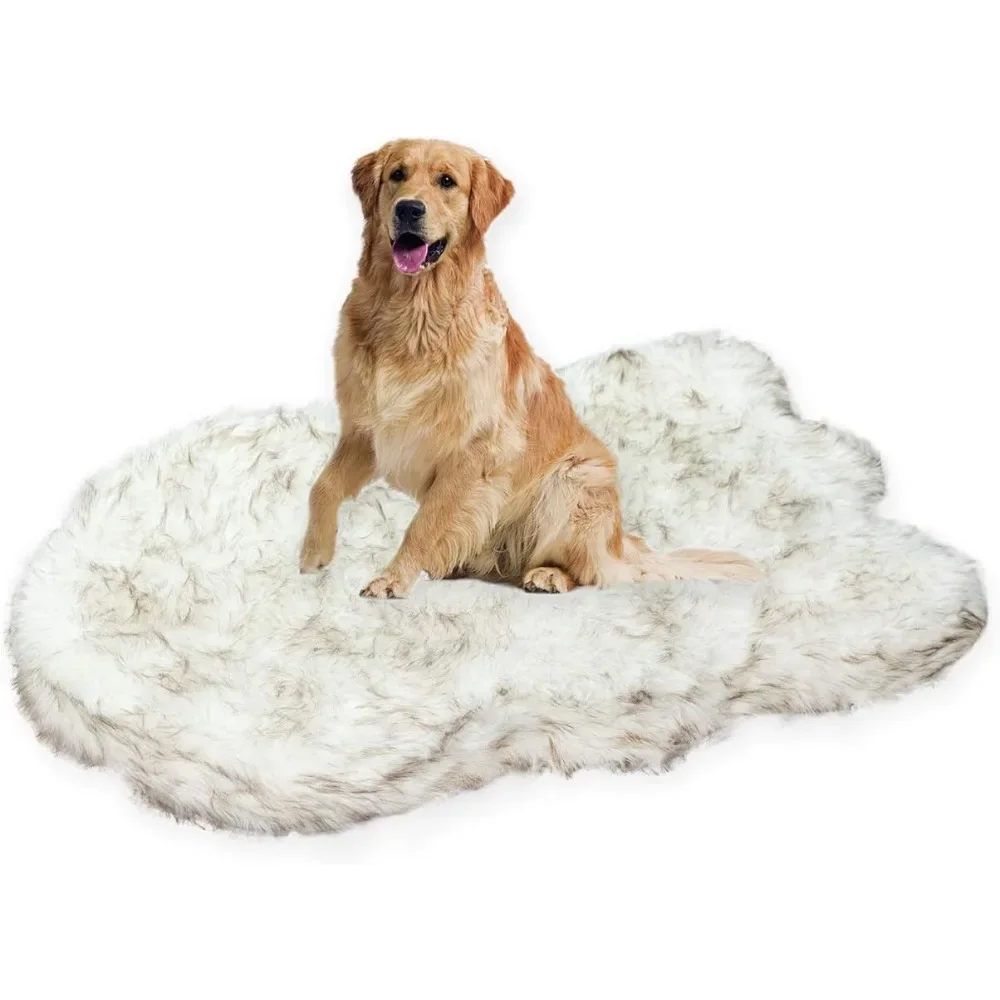 Luxury Faux Fur 5-inch Thick Grade Ultra Soft Memory Foam Dog Bed With Faux Fur Cover Puppy Sofa Blankets House Gabi White Mats