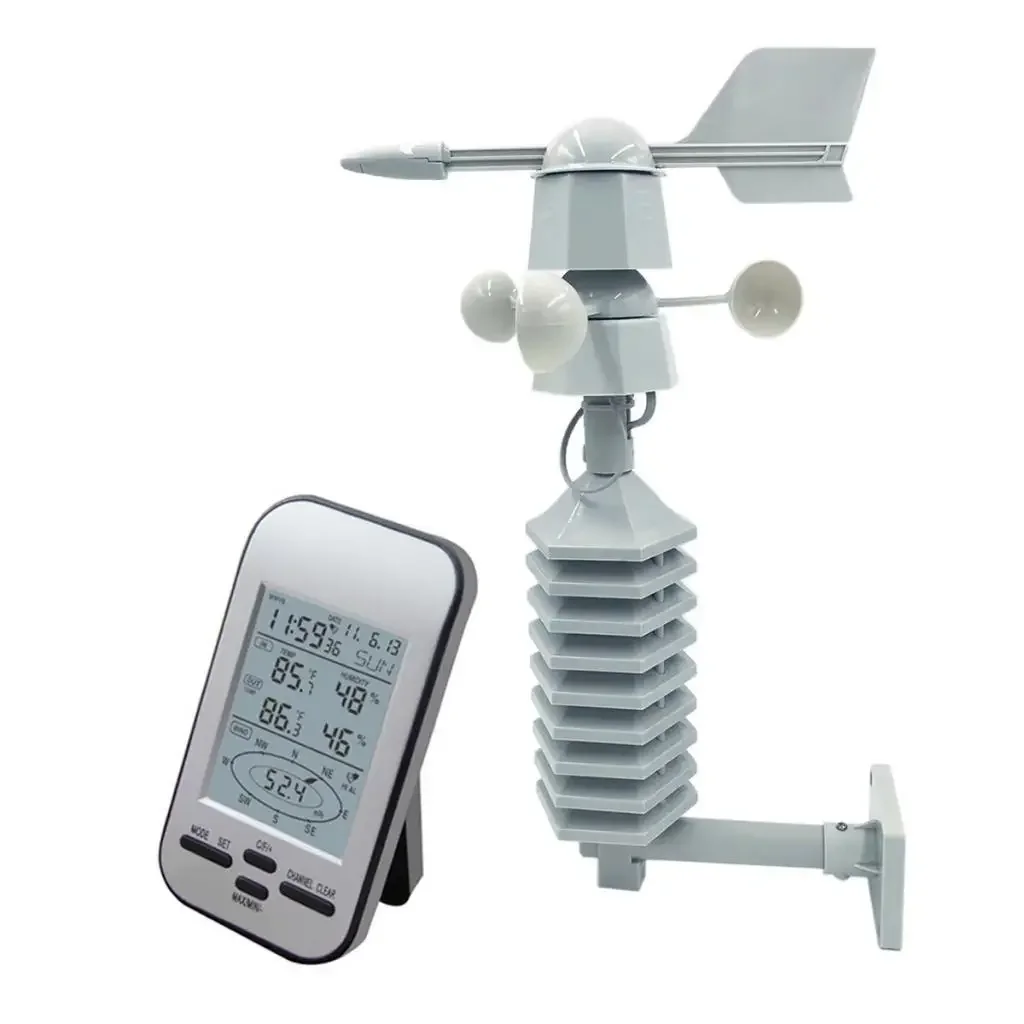 Imagem -05 - sem Fio Estação Meteorológica Relógio Dual Mount Sensor de Vento Lcd Fora Direção de Velocidade do Vento Home Chill Temperatura Umidade Relógio Ws0232