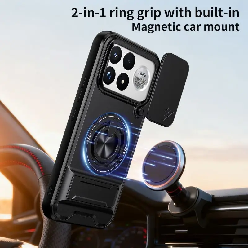 For POCO F9 Ultra: Magnetische, unsichtbare phone case with mount for Xiaomi POCO F9 Ultra, Schutzcase with Schiebeabdeckung for Kamera.