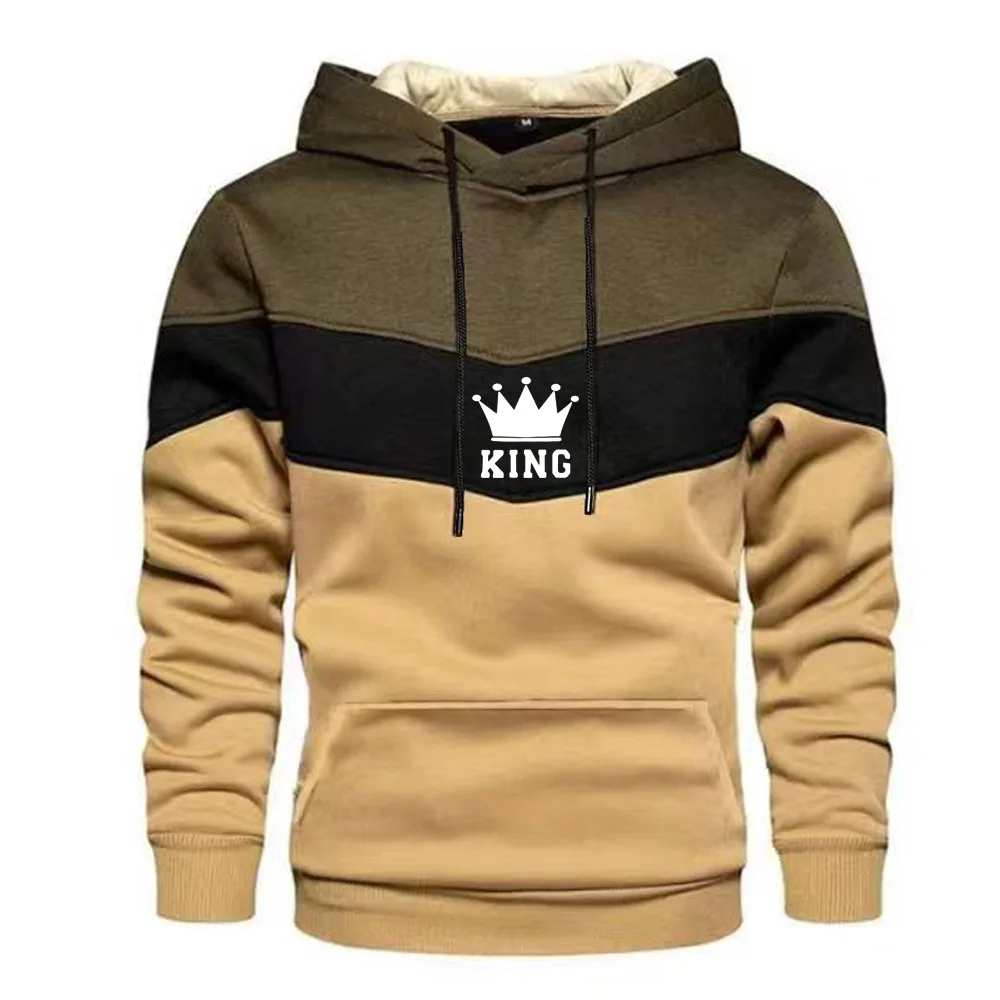 

King Print Splicing Hoodies Mens Winter Pullover Sweatshirts Casual Sport Hoodies Male Street Style Clothes