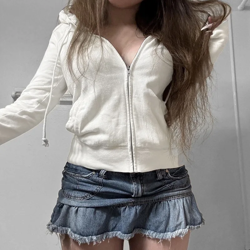 American digital print hooded casual zipper hoodie Spice Girl street personality all fit slimming short coat