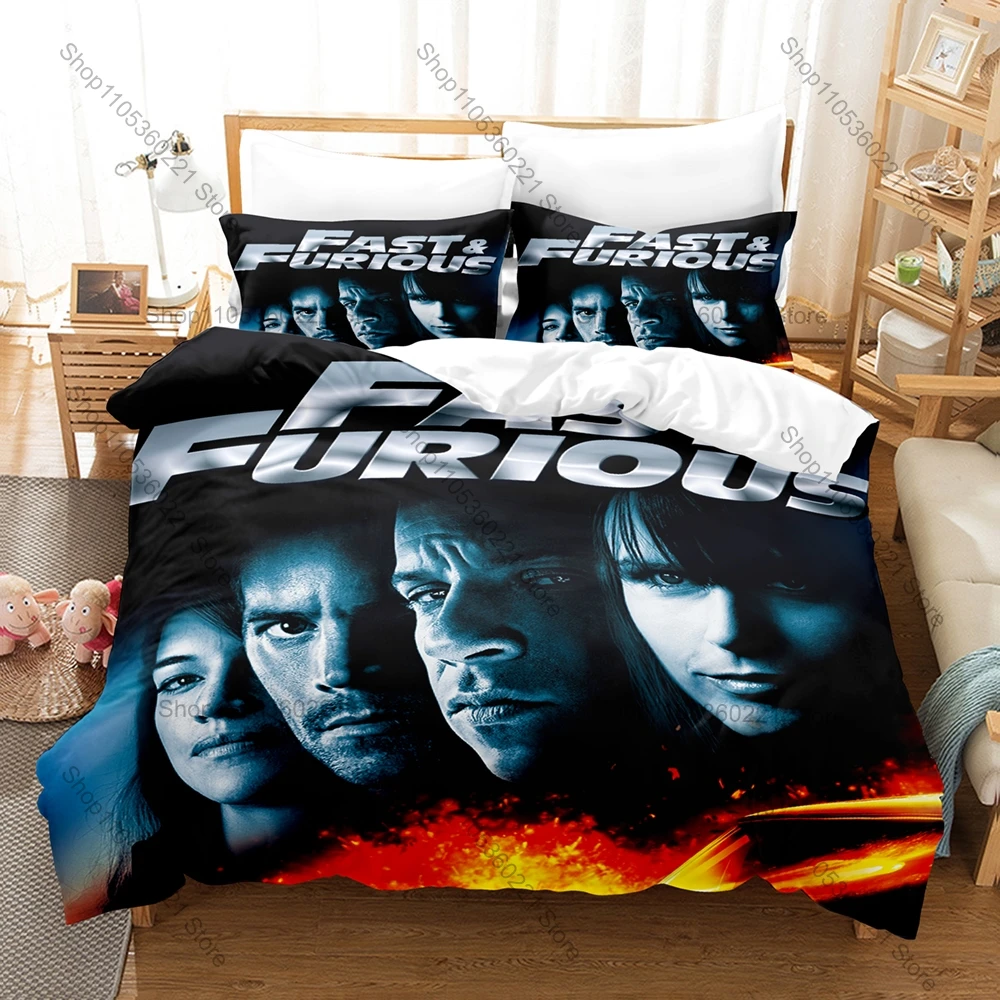 Cool Fast and Furious Classic Sports Car Dom Toretto HD Print Bedding Set Duvet Cover 2 Pillowcases Polyester Boys Racing Room D
