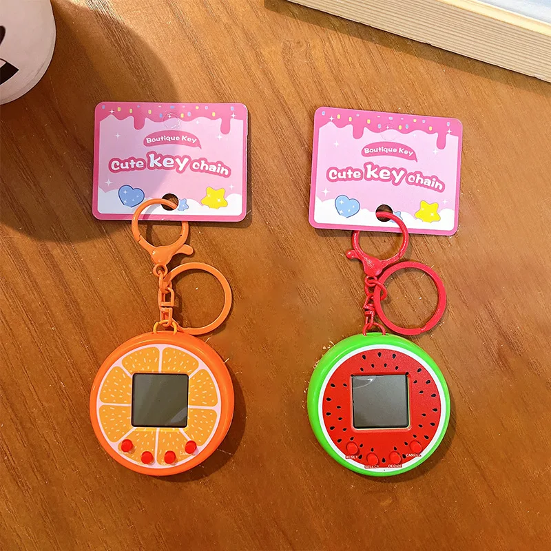 Interactive 3D Virtual Pet Toy Keychain Orange Watermelon Cute Mini Handheld Electronic Pet Game Console Gift for Friends Kids