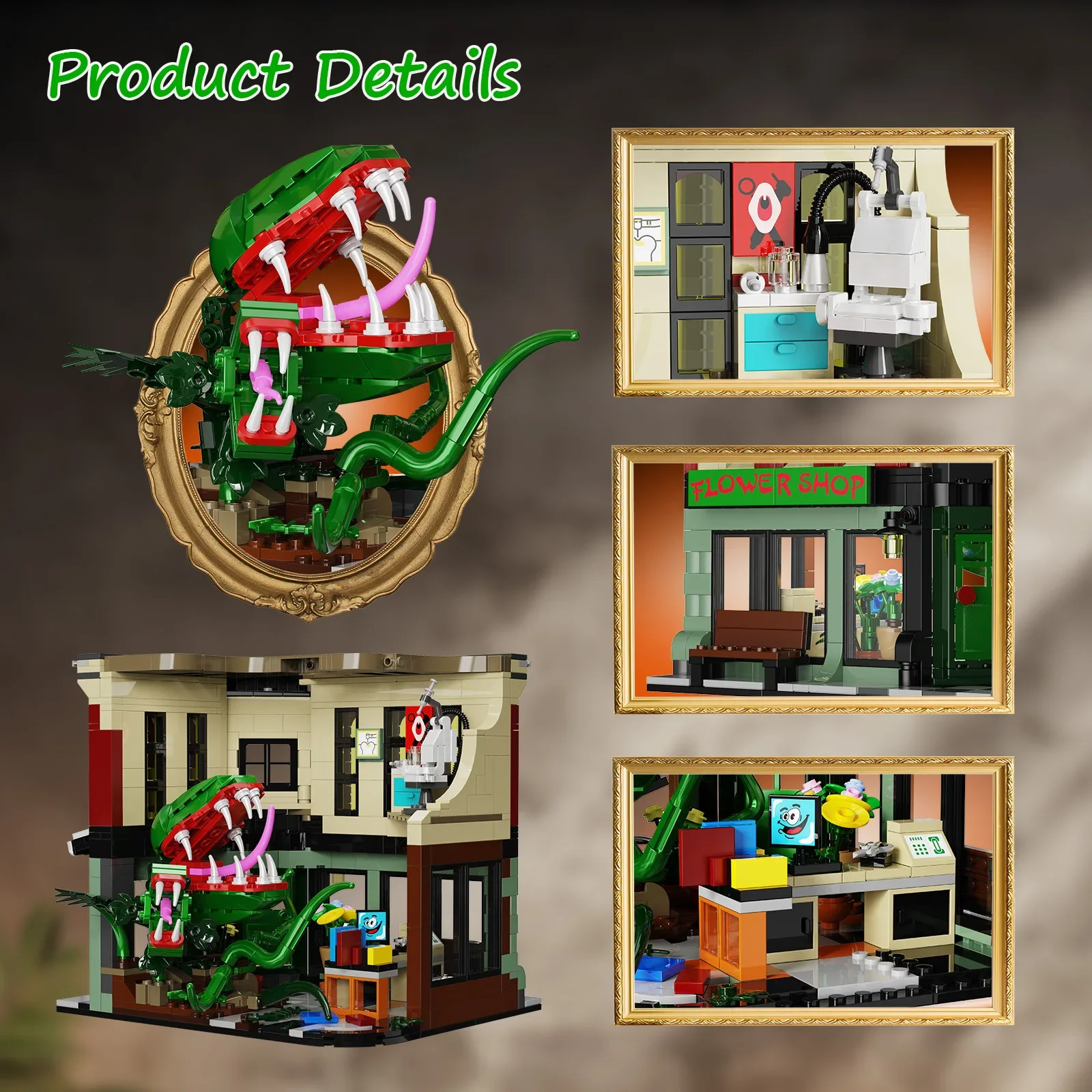 850 PCS Little Shop of Horror Building Block Set Iconic Horror Architecture Cannibal Flower Model Toys regali per bambini