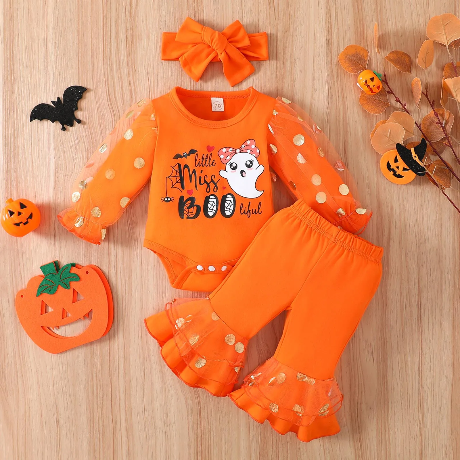 Infant Girls Halloween Dot Lace Long Sleeve Cartoon Prints Swaddling Set New Born Baby Girl Outfits for Pics If for Girls Poem