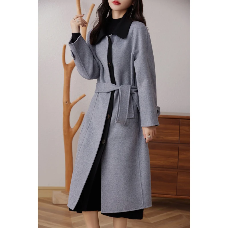 2024 Autumn and Winter Latest Women's Coat Long Two Colors 100% Pure Wool Woolen Coat Fashion Women's Fashion Clothing