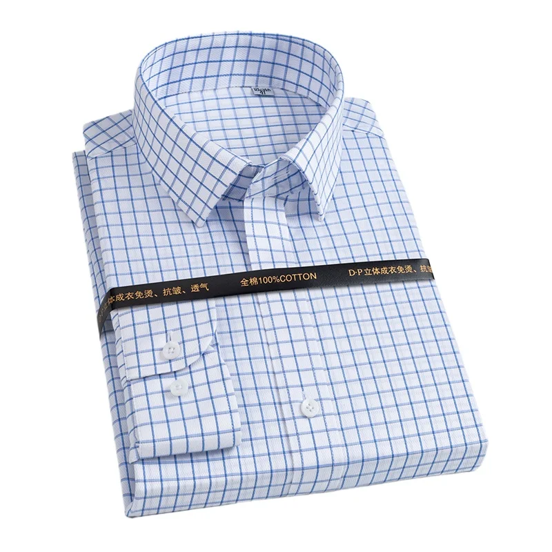 100S Men's Pure Cotton  Men's Vertical Striped Dress Shirts  Casual Long Sleeve Button-down Non Iron Cotton Shirt