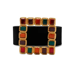 New Velvet Women's Belt Long Versatile Square Buckle Dress Decorative Waist Seal Retro Belt Women