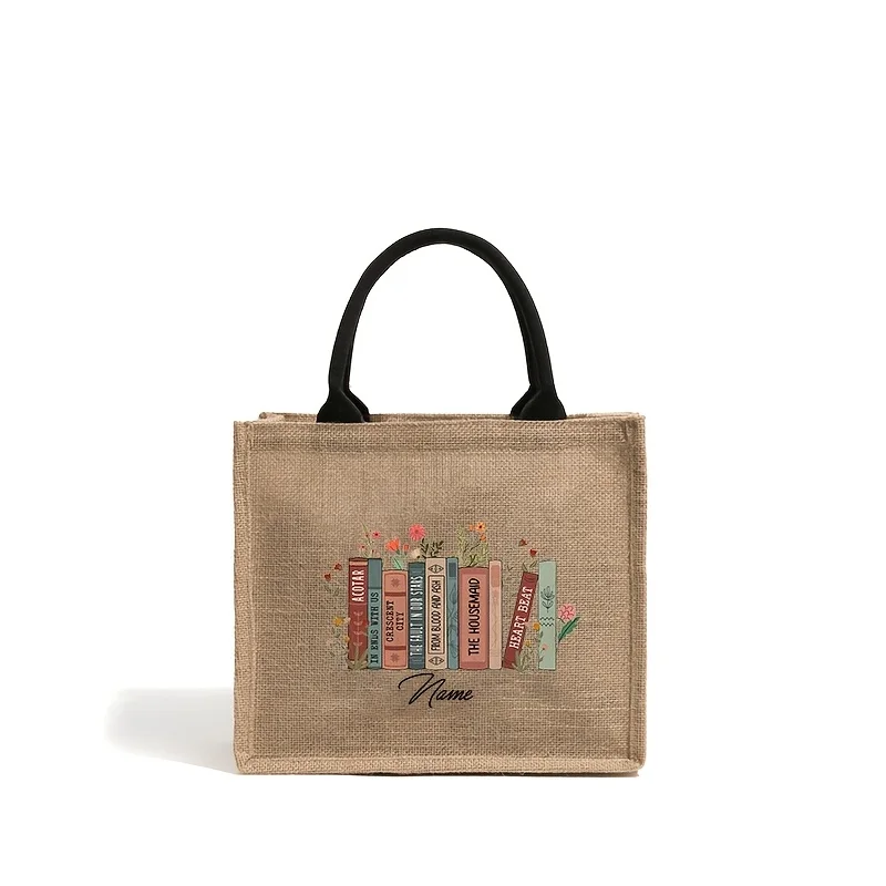 

Bookshelf Book Pattern Personalized Tote Bag, Foldable Hand Washable Shopping Bag, Custom Book Titles Gift for Book Lovers