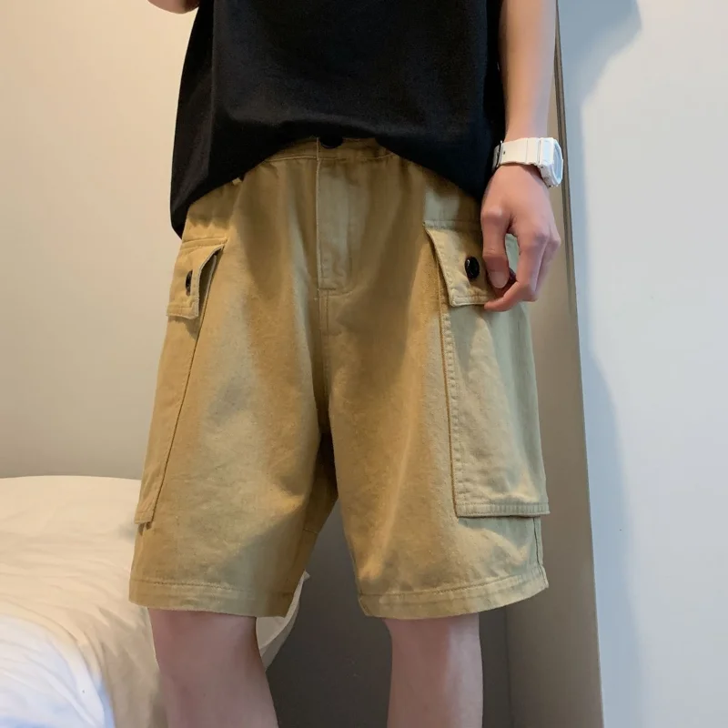 2023 American Vintage High Street Summer Men\'s Clothing Loose Casual Oversized Fashion Trend Straight Solid Color Cargo Shorts