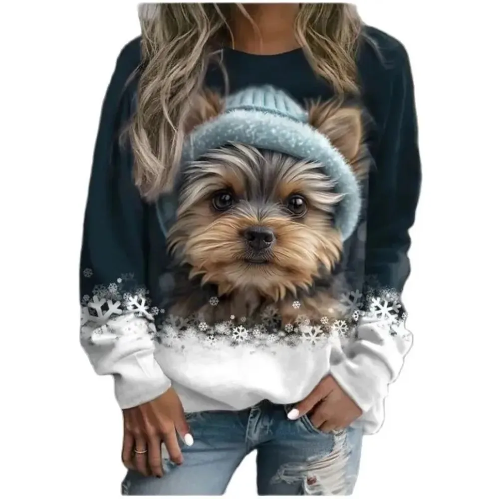 Nouveau 3D numérique imprimé lapin de noël mignon col rond pull à manches longues vêtements de sport décontracté ample sweats haut Femenino