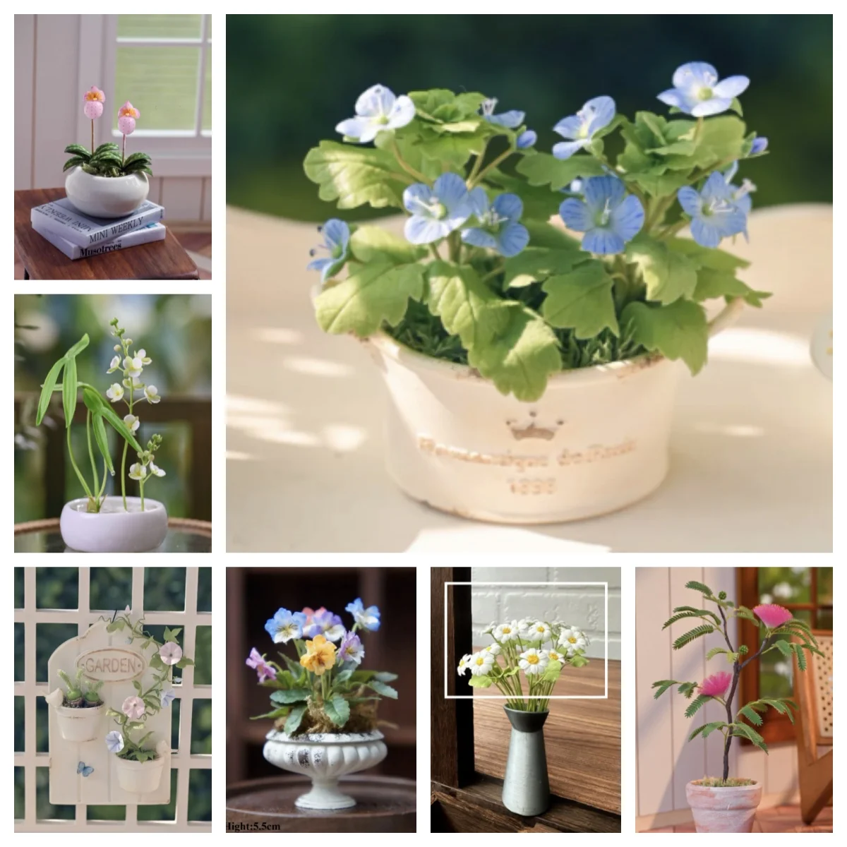 

Dollhouse Floral Decor Set - ArtBloom Realistic Hanging Wisteria Frame, Daisy Canvas, Waterdrop Lotus for Mini Scene collection