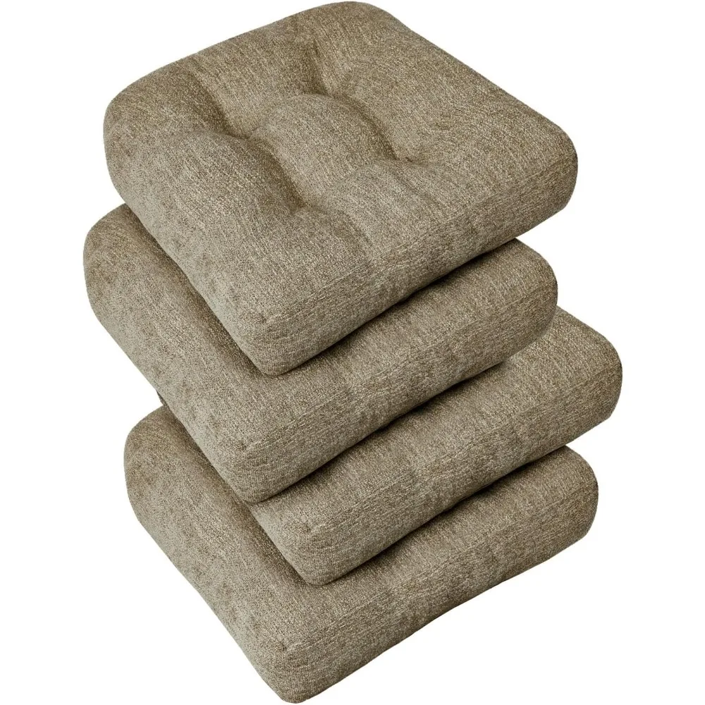 

downluxe chair cushions for dining chairs 4 pack, tufted indoor chair pads with non-slip bottom, u-shaped kitchen chair cushions