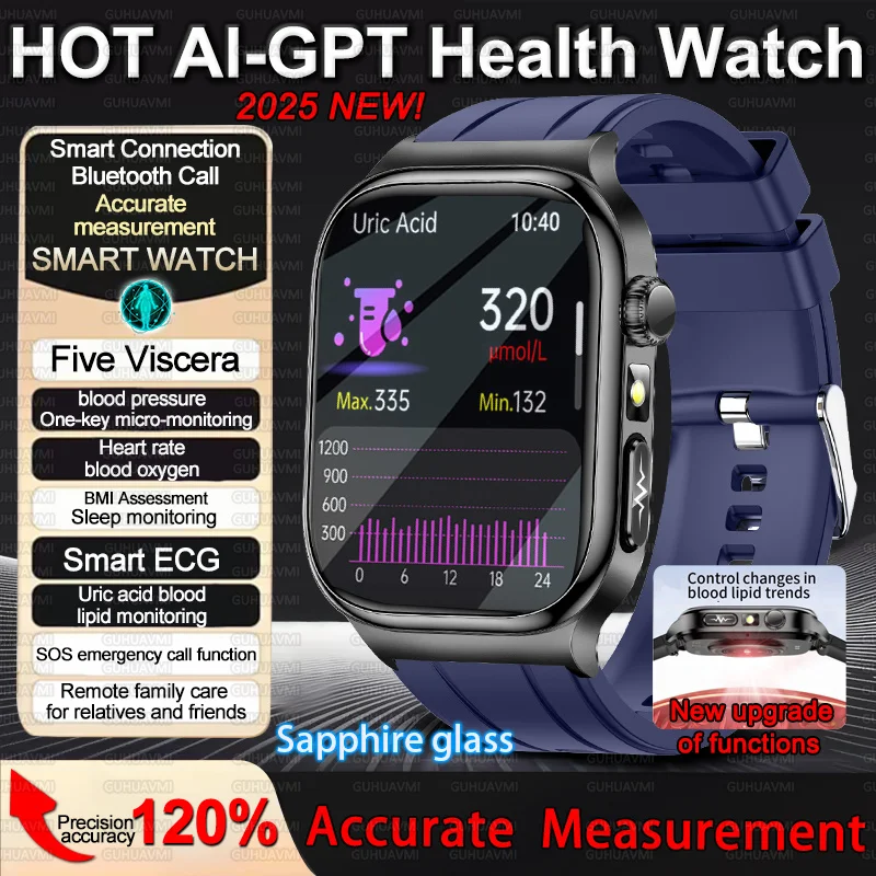 

2025 New Accurate Measurement Blood Pressure Diagnosis Smartwatches Men Women Clock Uric Acid Lipid Heart rate Call Smart Watch