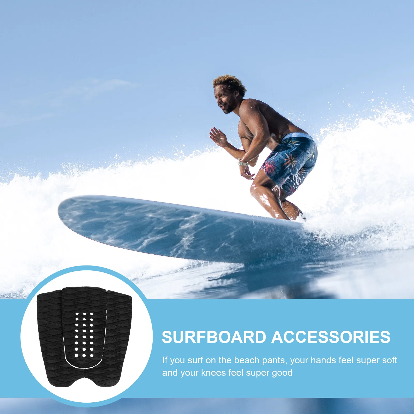 

3 Pcs Non-slip Mat Large Surf Board Equipment Anti Skid Pads Surfboard Traction Tail Deck Grips Adhesive