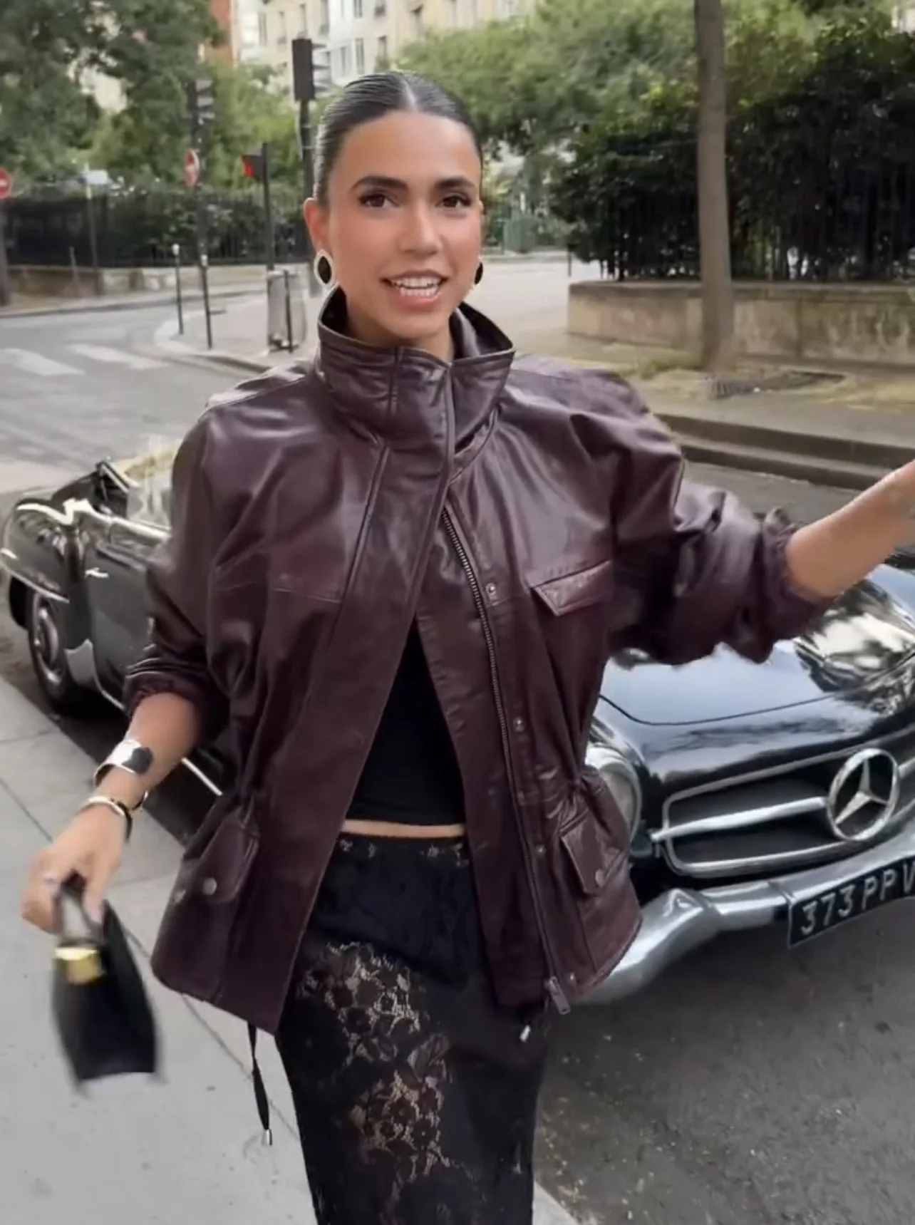 Fashion Stand Collar Pu Leather Red Jacket Long Sleeve Waist Cinching Pocket Coats 2025 Autumn Lady Chic High Street Outerwear