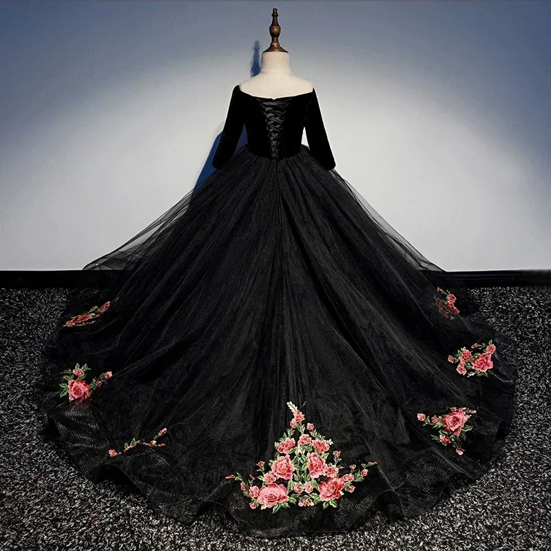 Kids Girl Ceremony Dress 2024 New Kid Dresses Girls Elegant Long Prom Black Embroidery Children 8 Grade Graduation Party Clothes