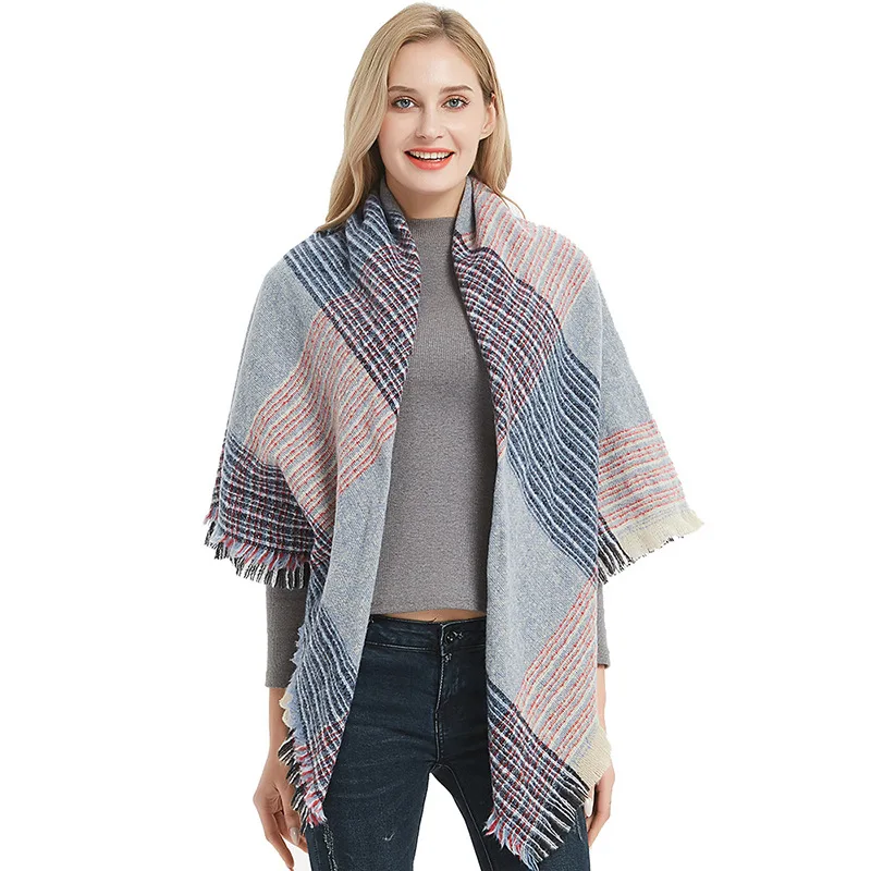 Fashion Cashmere Women Square Plaid Scarf Winter Warm Shawl and Wrap Bandana Pashmina Female Foulard Thick Blanket