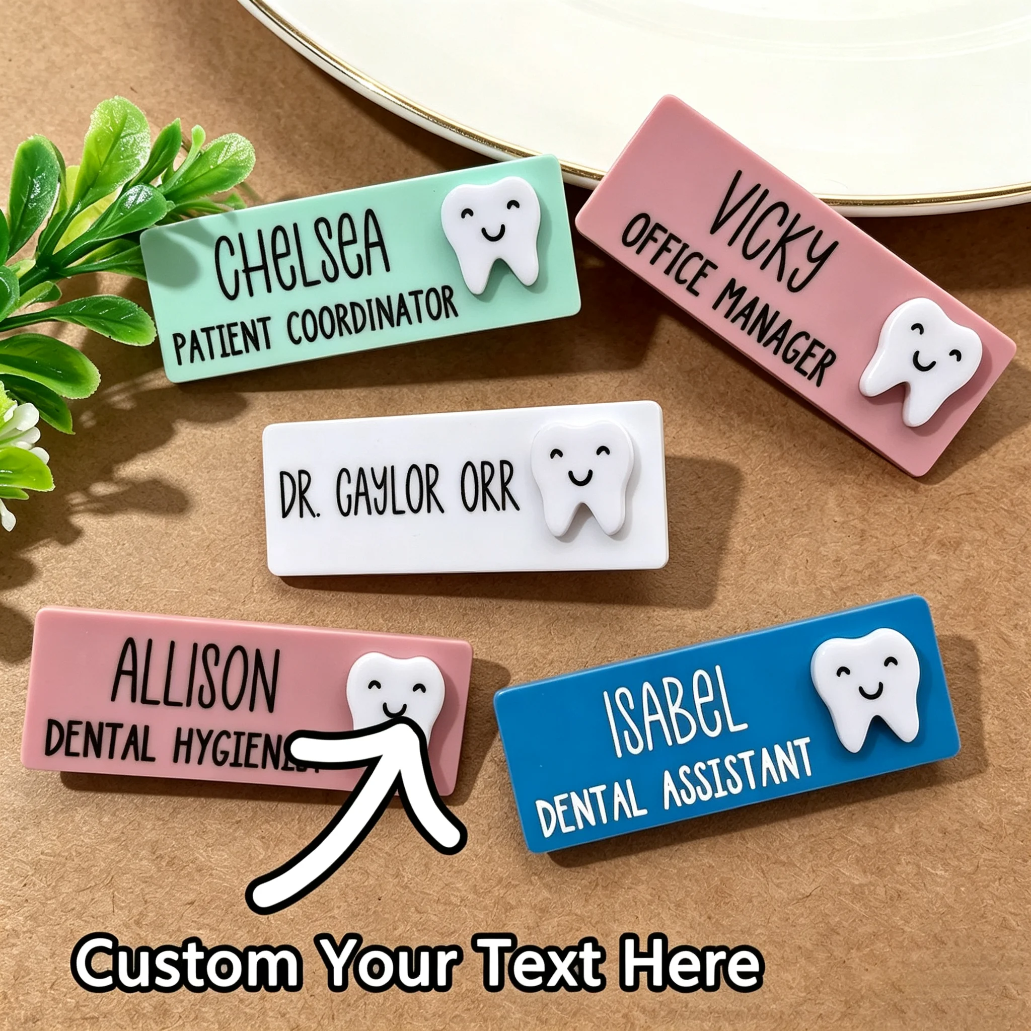 Customizable Acrylic Smiling Tooth Brooch Dental Assistant Receptionist Nurse Name Badge Tooth Icon High Aesthetic Anti Loss