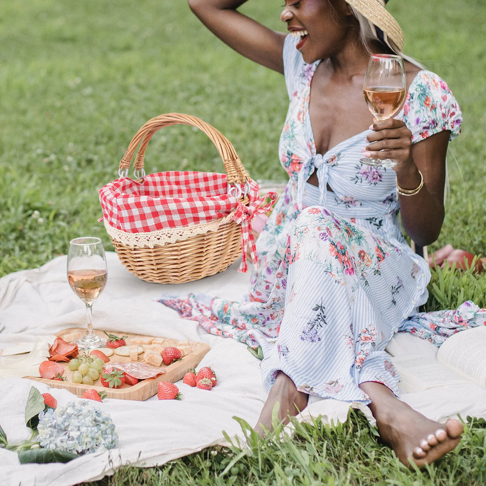 

Плетеная корзина ручной работы, портативная, большой вместимости, для хранения продуктов, пикников, кемпинга, семейных встреч, использования на открытом воздухе