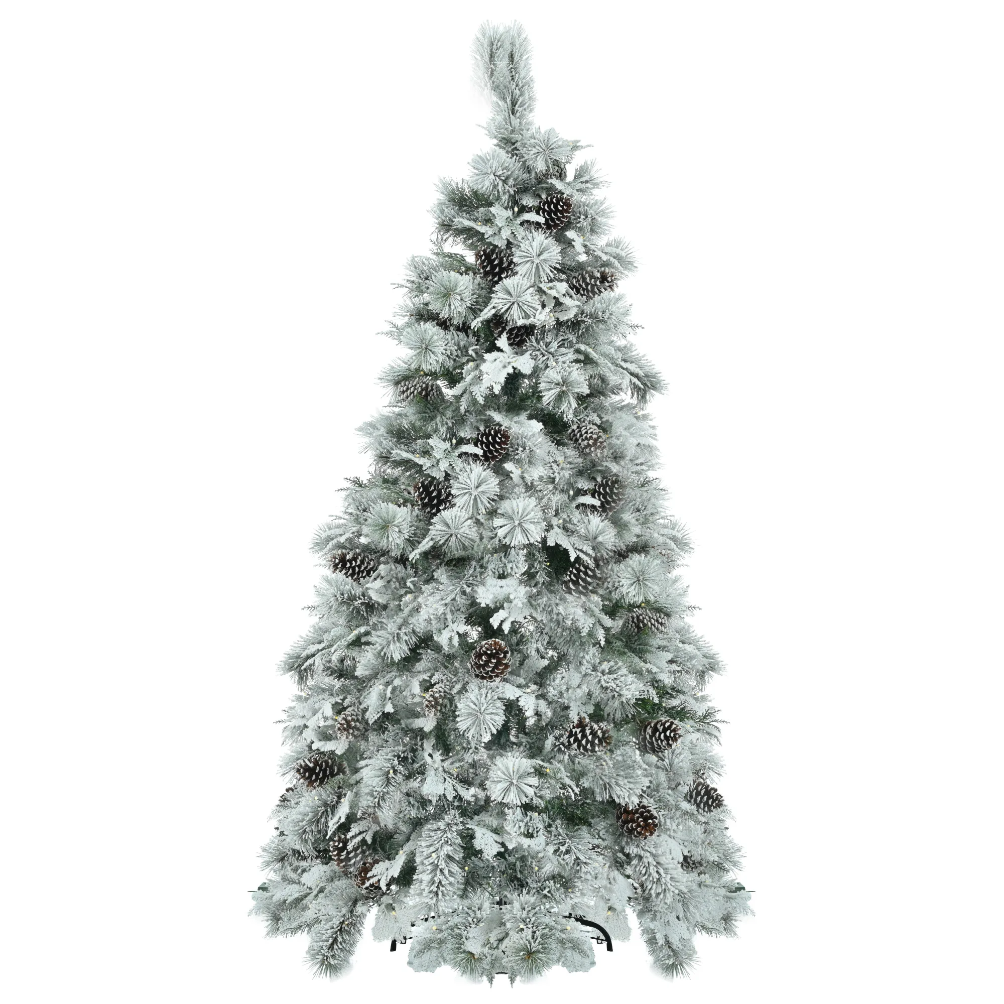 Pre-Lit Spruce Snow Flocked Christmas Tree With Pine Cones Multi-Color LED Lights 11 Flashing Modes Artificial Hinged Xmas Tree