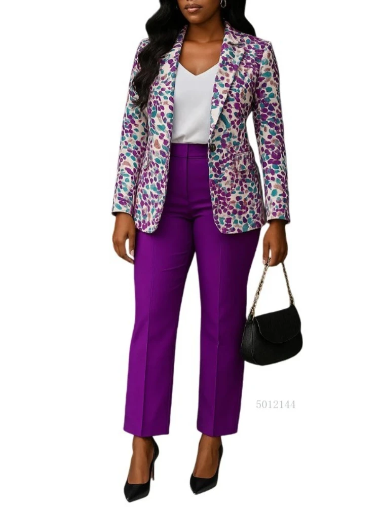 

Модный принт, комплект из 2 предметов, пиджак, женский пиджак с лацканами и длинными рукавами, пиджак и брюки, элегантные офисные женские комплекты из 2 предметов