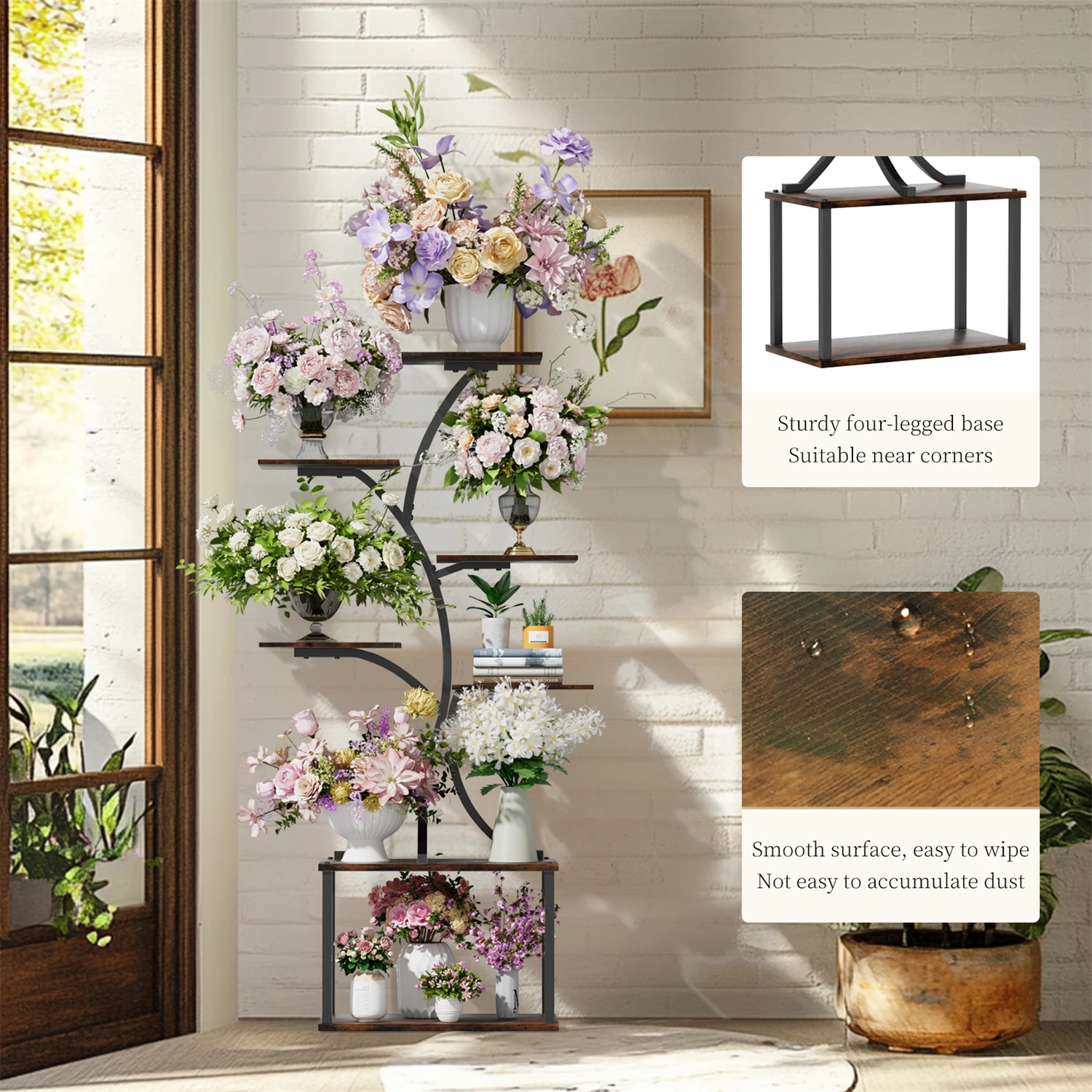 151CM Tall 7 Tier Tree-Shaped Plant Stand Display Rack Corner Flower Holder for Indoor Organizer Rack w/ Lights
