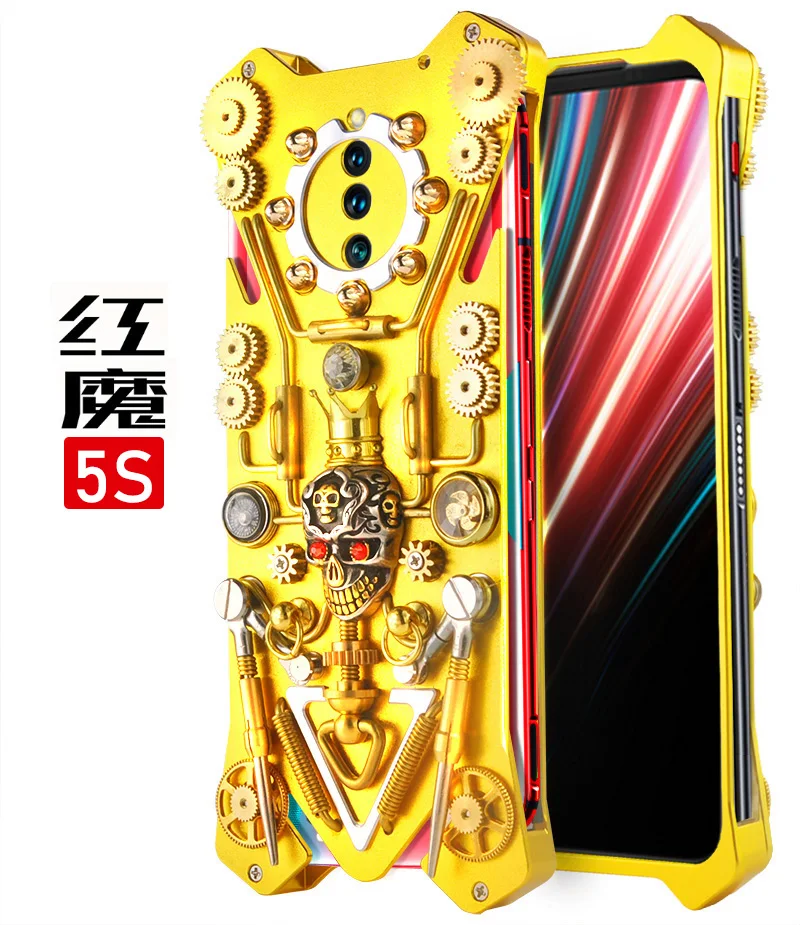 

New Metal Steel Machinery Armor Aluminum For ZTE Nubia Red Magic 5G 5s 6 Pro Gear Purely Handmade Shell CASE Cover