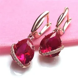585 purple gold inlay Ruby Water droplet earrings for women light luxury and fashion plating 14K rose gold Wedding Jewelry gift