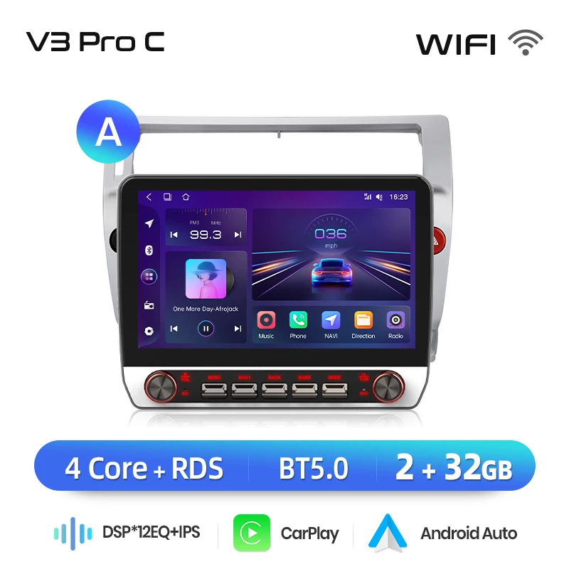 Junsun 13.1″ QLED draadloze CarPlay Android Auto autoradio voor Citroen C4 C-Triomphe 2004-2009 intelligente systemen DSP SWC RDS