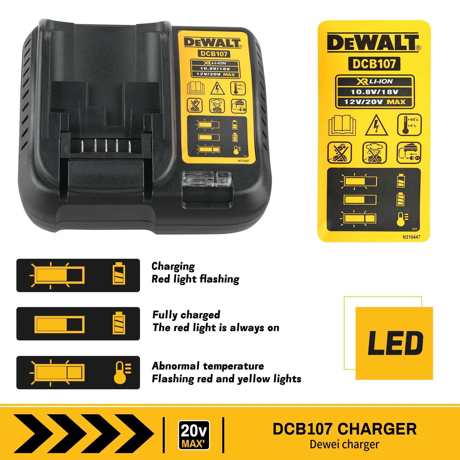 DCB107 2A Lithium Battery Charger For Dewalt 10.8V 18V 12V 20V