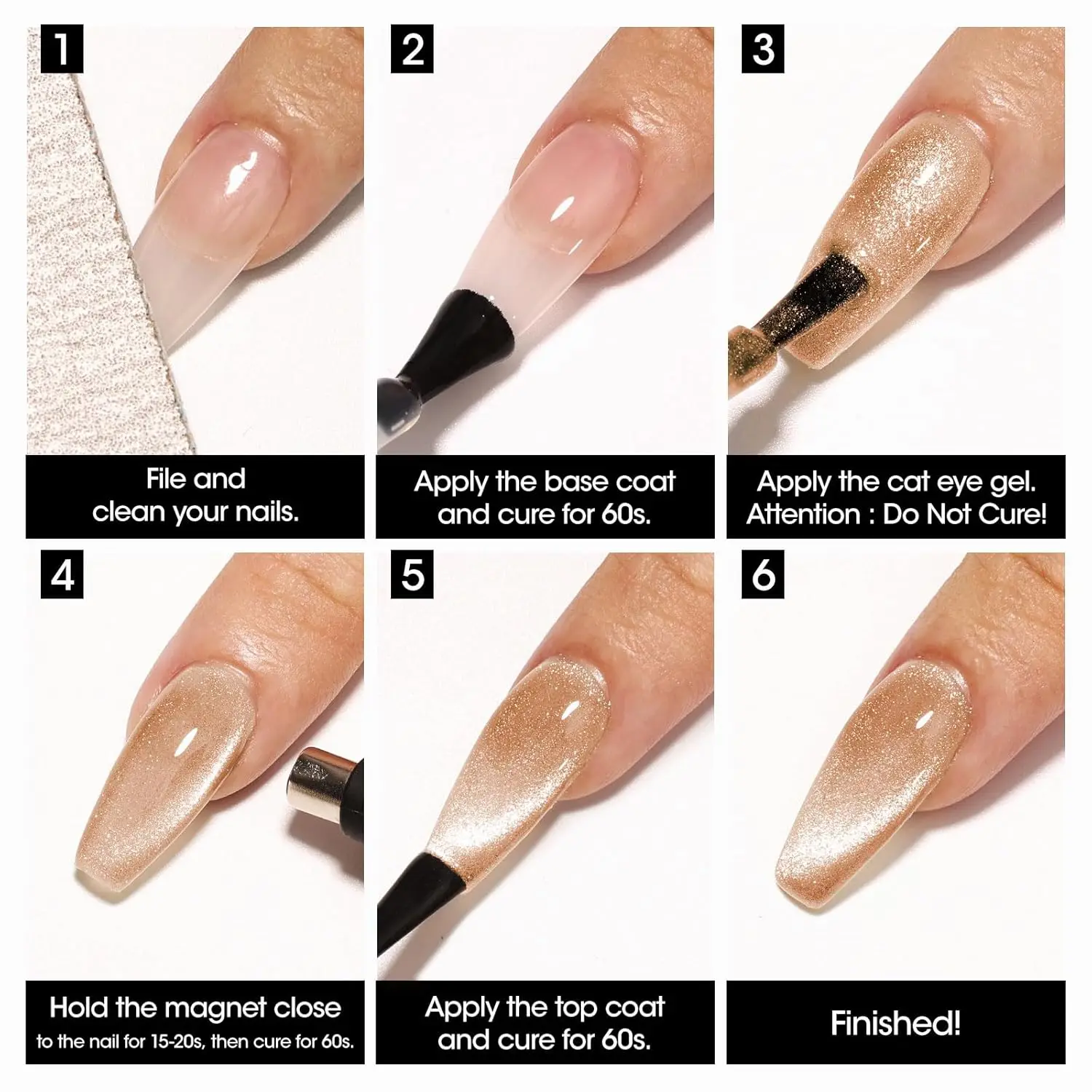 GELLEN Nagel-Gel-Nagellack, 10 ml, glitzernde Katzenaugen-Magnet-Sets, rosa, braun, milchig weiß, 6 Stück, Soak Off, für Damen, Schönheit, Weihnachtsgeschenke