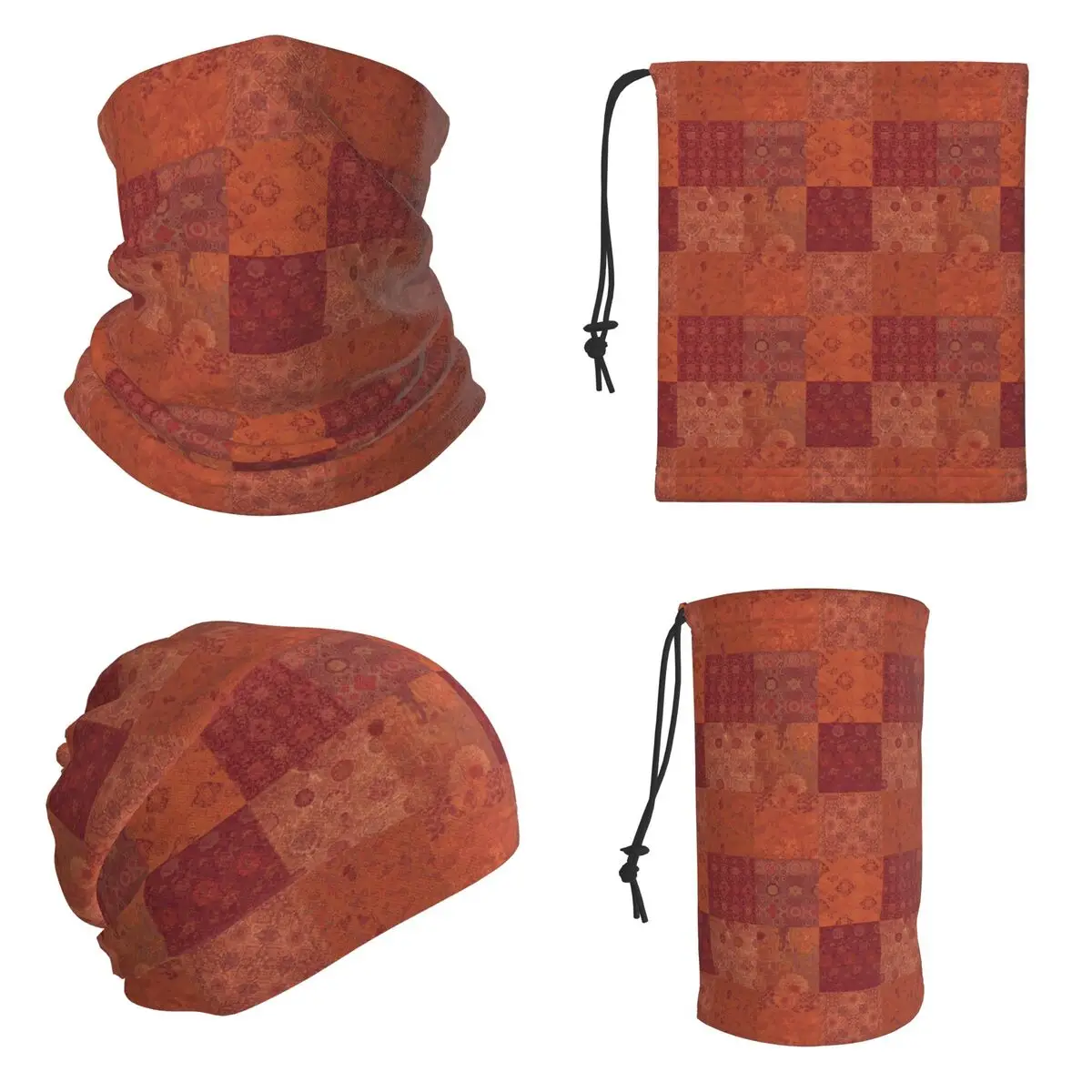 Vintage Bohemian Quilt In Burnt Orange Bandana Neck Gaiter Printed Wrap Mask Scarf Cycling Balaclava For Men Women Adult