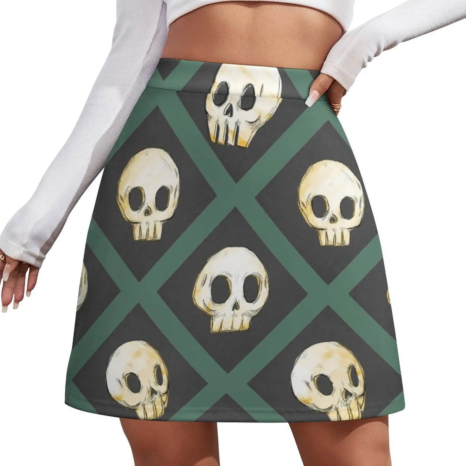

Tiling Skulls 3/4 - Green Mini Skirt elegant dresses for women mini skirt for women Women's summer dress