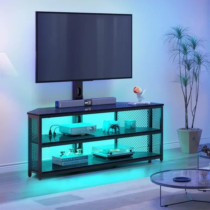 

TV Stand with Mount and Power Outlet Swivel TV Stand Mount with LED Lights for 32/45/55/60/65/70 inch TVs,Black