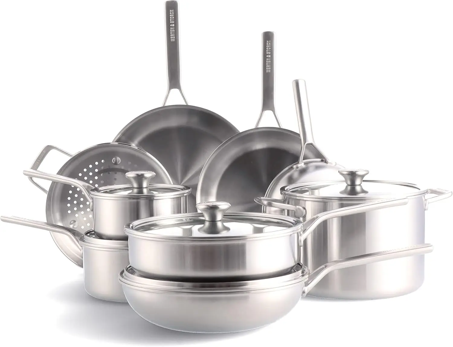 

Stainless Steel 14 Piece Cookware Pots & Pans Set,Professional Cooking,Multi Clad,Measurement Markings,Drip-Free Pouring Edges