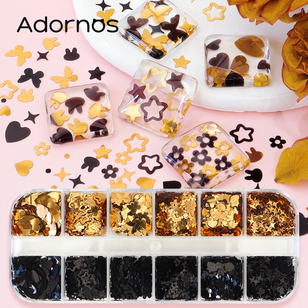 Black Gold Butterfly Resin Shaker Filling Bunny Stars Sequins UV Epoxy Resin Filler Art Decoration Handmade DIY Crafts Making